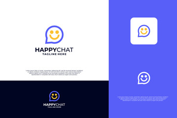 Fototapeta premium Smile chat logo design with line art style