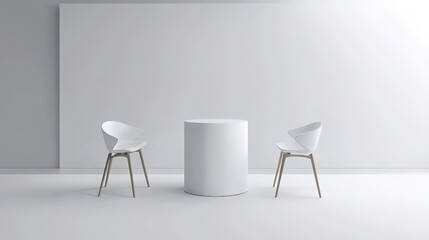 set of realistic trade exhibition chair and table or white blank exhibition kiosk or stand booth corporate commercial. 3D Render