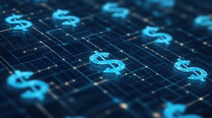 Obraz premium A digital network with currency streams flowing into different accounts, symbolizing automated budget distribution
