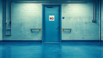 "No Entry Industrial Door in Blue Corridor"
