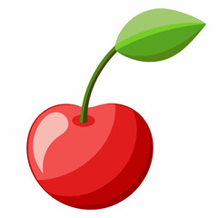 A Single Red Cherry with a Green Leaf