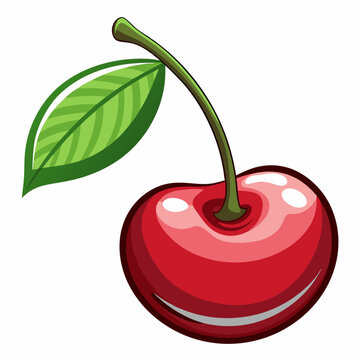 recommend clip art: A Single Red Cherry with a Green Leaf and Stem