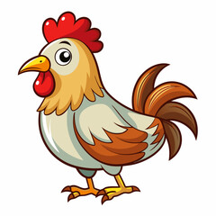 Cartoon Illustration of a Rooster with Red Comb and Brown Feathers