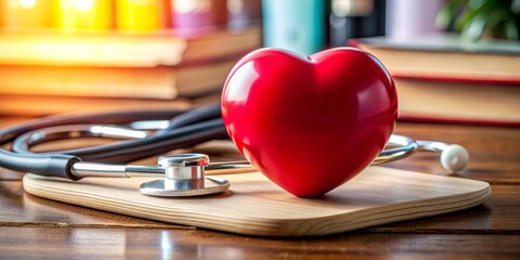 Heart Health Checkup A Red Heart on a Wooden Cutting Board with a Stethoscope, health, heart, medical
