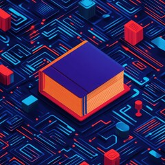 Abstract depiction of economic policy impacting education, illustrated through digital books and learning symbols