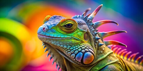 Obraz premium Iguana in a Rainbow Haze A Macro Exploration of Color and Texture