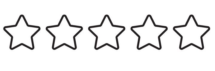Star icon. Vector Black isolated five stars. Customer feedback concept. Vector 5 stars rating review. Quality shape design 