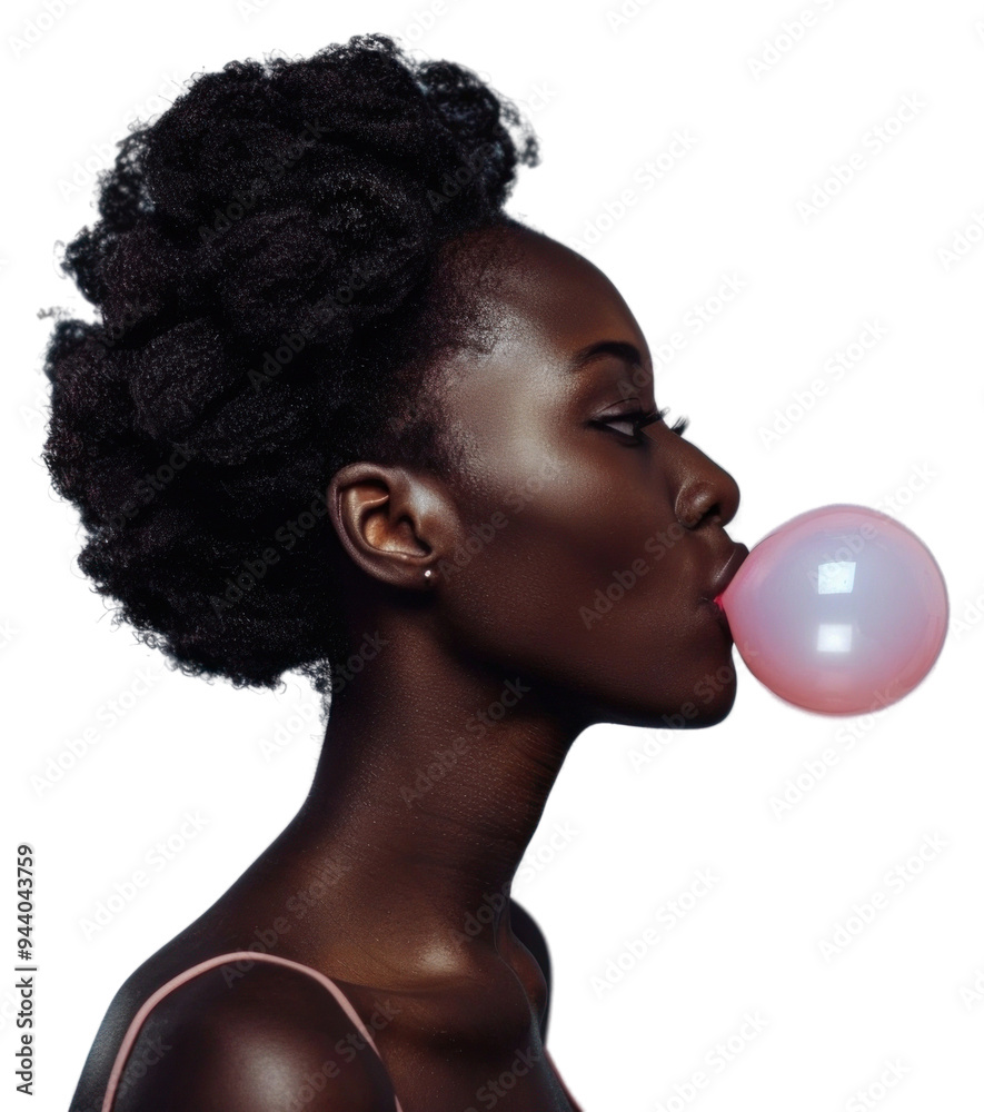 Wall mural png woman blowing pink bubblegum