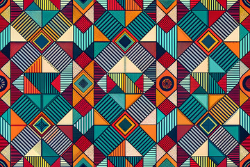 Geometric Abstract Art: Vibrant, colorful, and energetic, this abstract pattern explodes with a kaleidoscope of geometric shapes and textures, a visual feast for the eyes. Perfect for modern interior 