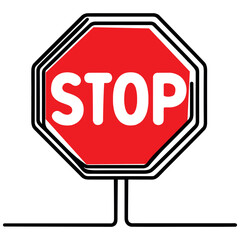 Continuous one line drawing. Stop sign text. Vector illustration.