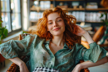 Woman with Red Hair Enjoying Relaxation at Home