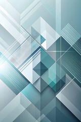 Fototapeta premium Abstract Geometric Pattern: A mesmerizing abstract geometric pattern composed of overlapping blue and white squares and rectangles, creating an optical illusion of depth and movement. Ideal for modern