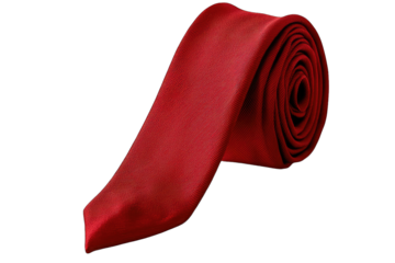 A vibrant red tie elegantly rolled, perfect for formal occasions and enhancing any outfit with a touch of color.