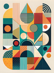Obraz premium Abstract Geometric Mosaic: A vibrant and captivating tapestry of geometric shapes and patterns in warm, earthy tones, evoking a sense of modern art and design. This dynamic composition is perfect for 