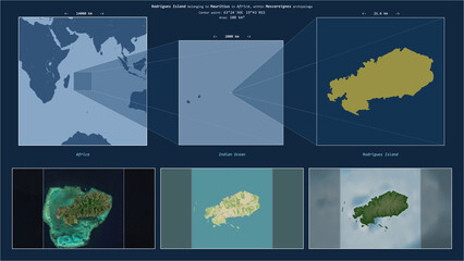 Rodrigues Island. Mauritius. Location diagram. Yellow