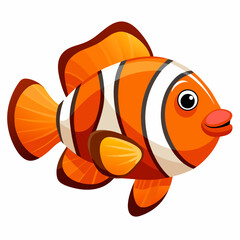 Cartoon Illustration of an Orange and White Striped Clownfish