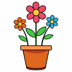 Colorful Flowering Plant Vector on White Background