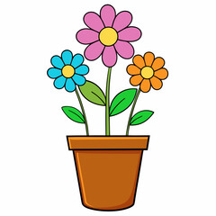 Colorful Flowering Plant Vector on White Background
