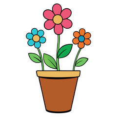 Colorful Flowering Plant Vector on White Background