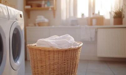 Fresh and Clean: Abstract Laundry Basket Concept for Detergent Marketing. Minimalist Household Design with Elegant Gradient Textures. Versatile Template for Laundry Room Decor and Home Organization Ca