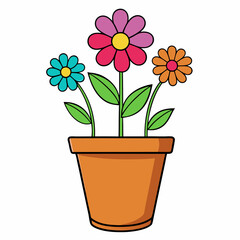 Colorful Flowering Plant Vector on White Background