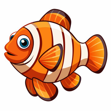 Cartoon Illustration of an Orange and White Clownfish