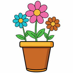 Colorful Flowering Plant Vector on White Background