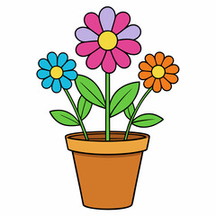Colorful Flowering Plant Vector on White Background