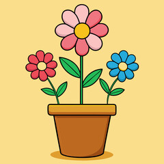 Colorful Flowering Plant Vector on White Background