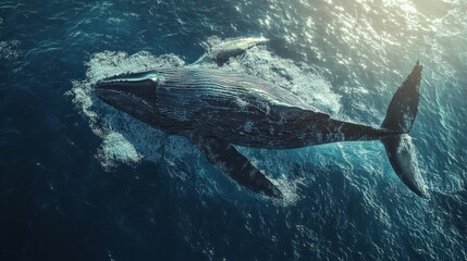 Fototapeta premium A majestic whale swimming gracefully in the ocean's depths.