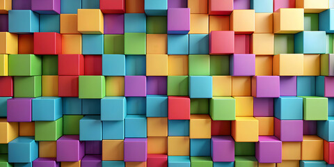 Abstract Colorful Cube Wall: A vibrant and dynamic composition of colorful cubes forming a textured wall, offering a playful and modern background for your design needs. 