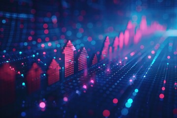 Obraz premium A blue and red background with a series of red dots that look like buildings