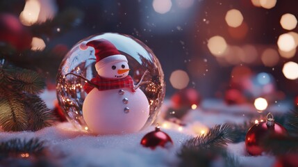 Fototapeta premium Launch of a christmas ball deko as a snowman - concept in new year, Generative AI