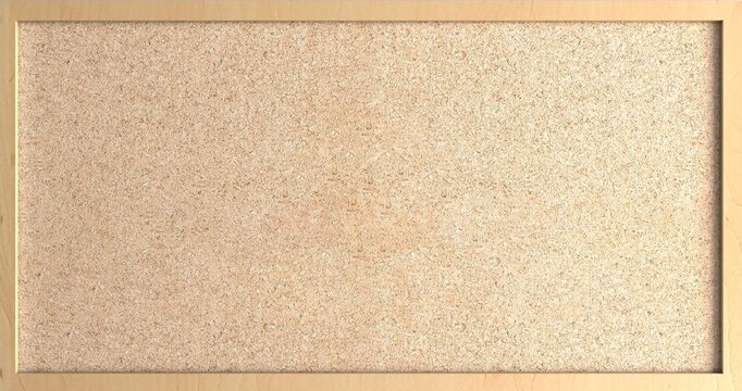 Brown cork board, note pinboard with unpainted natural wooden frame isolated on white background	
