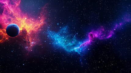 A galaxy-inspired pattern with stars, planets, and nebulas, creating a cosmic, otherworldly effect