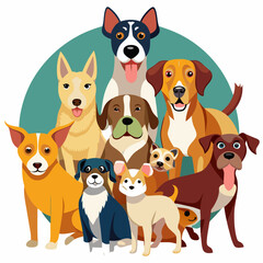 Obraz premium A Group of Eight Adorable Cartoon Dogs