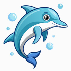 Obraz premium Cartoon Dolphin Jumping with Bubbles in White Background