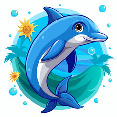 Obraz premium A Cartoon Blue Dolphin Leaping Out of the Water