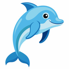 Obraz premium Cartoon illustration of a blue smiling dolphin jumping