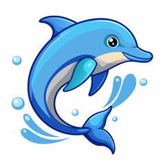 Fototapeta premium Cartoon Dolphin Leaping Out of Water with a Smile