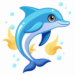 Obraz premium A Cartoon Dolphin Leaping with Bubbles and Water Splashes
