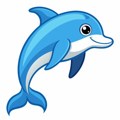 Obraz premium Cartoon illustration of a blue dolphin jumping out of the water
