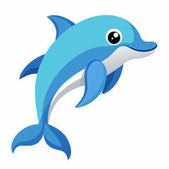 Cartoon Blue Dolphin Leaping Out of Water