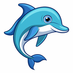 Obraz premium Cartoon illustration of a blue dolphin with a white stripe jumping out of the water.