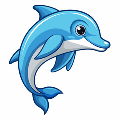 Fototapeta premium Cartoon illustration of a blue dolphin jumping