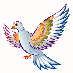 Obraz premium Colorful Cartoon Dove in Flight with Spread Wings