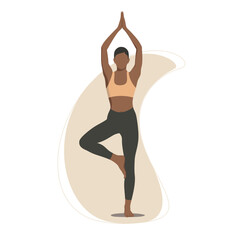 Rooted Balance: Vector Illustration of a Fitness Woman in Tree Pose