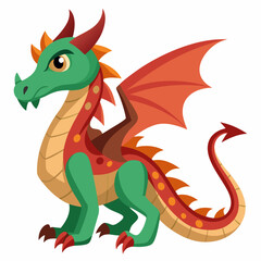 Green Dragon with Red Wings and Tail