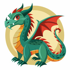 Naklejka premium Cartoon Green Dragon With Red Wings and Tail