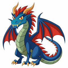 Naklejka premium Cartoon Blue Dragon with Red and Yellow Accents